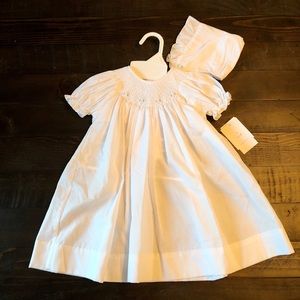 Petit Ami Girl’s White Dress with Bonnet 3 Month